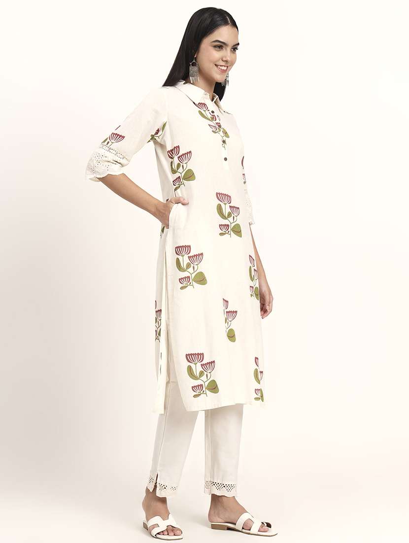 women floral three quarter sleeve a-line kurta - 21993646 - Standard Image - 2