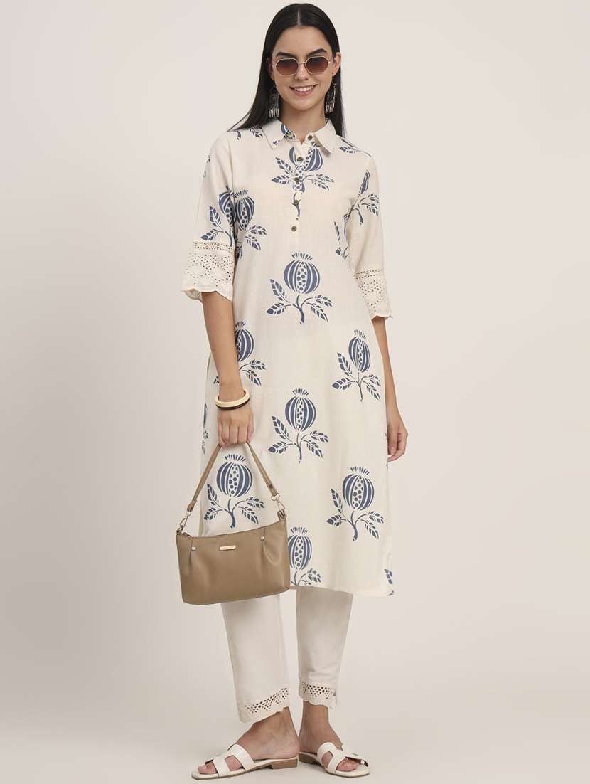 women floral three quarter sleeve a-line kurta