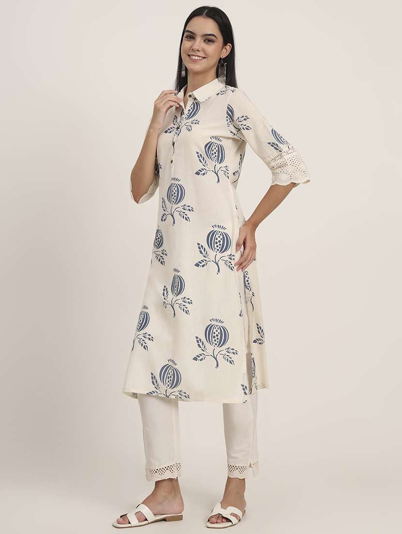 women floral three quarter sleeve a-line kurta - 21993647 - Standard Image - 2