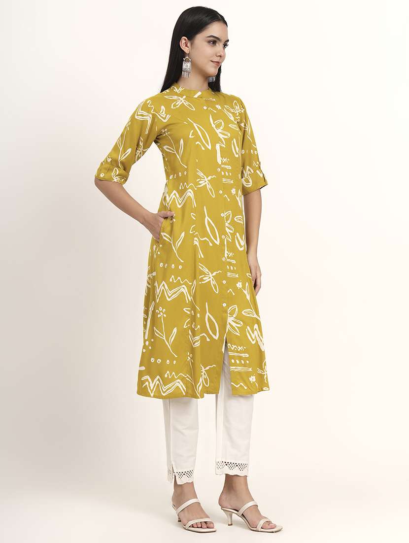 women printed three quarter sleeve a-line kurta - 21993648 - Standard Image - 2