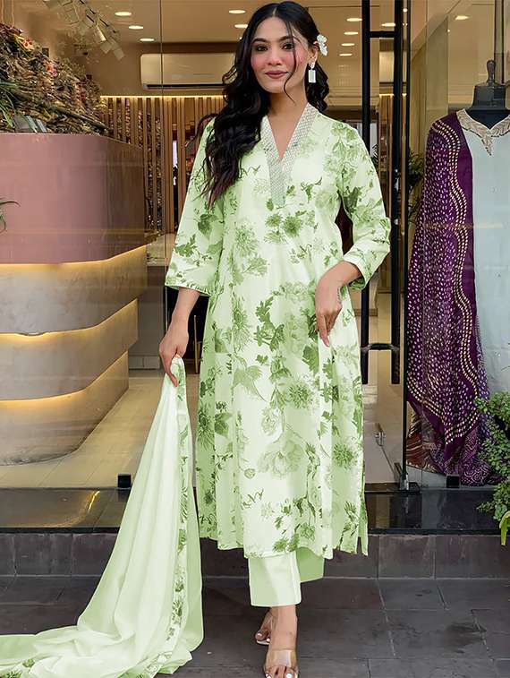 women floral three quarter sleeve kurta pant with dupatta set - 21993706 -  Standard Image - 2