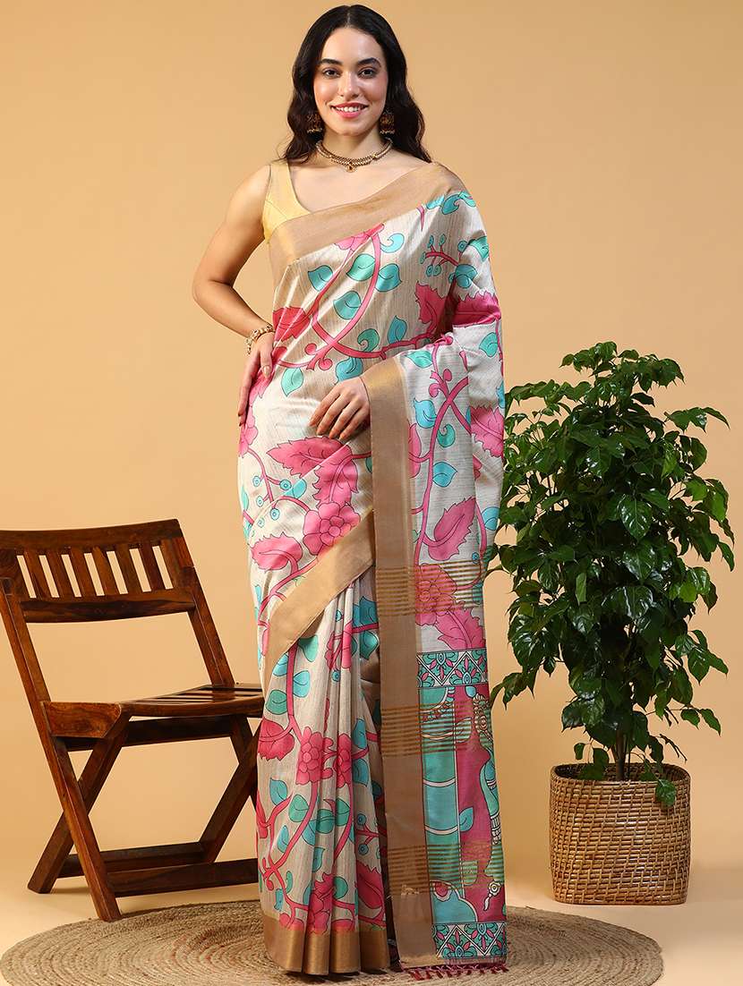 women kalamkari printed saree with blouse