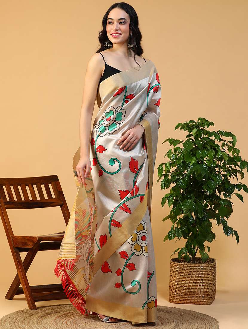 women kalamkari printed saree with blouse - 21993737 - Standard Image - 2