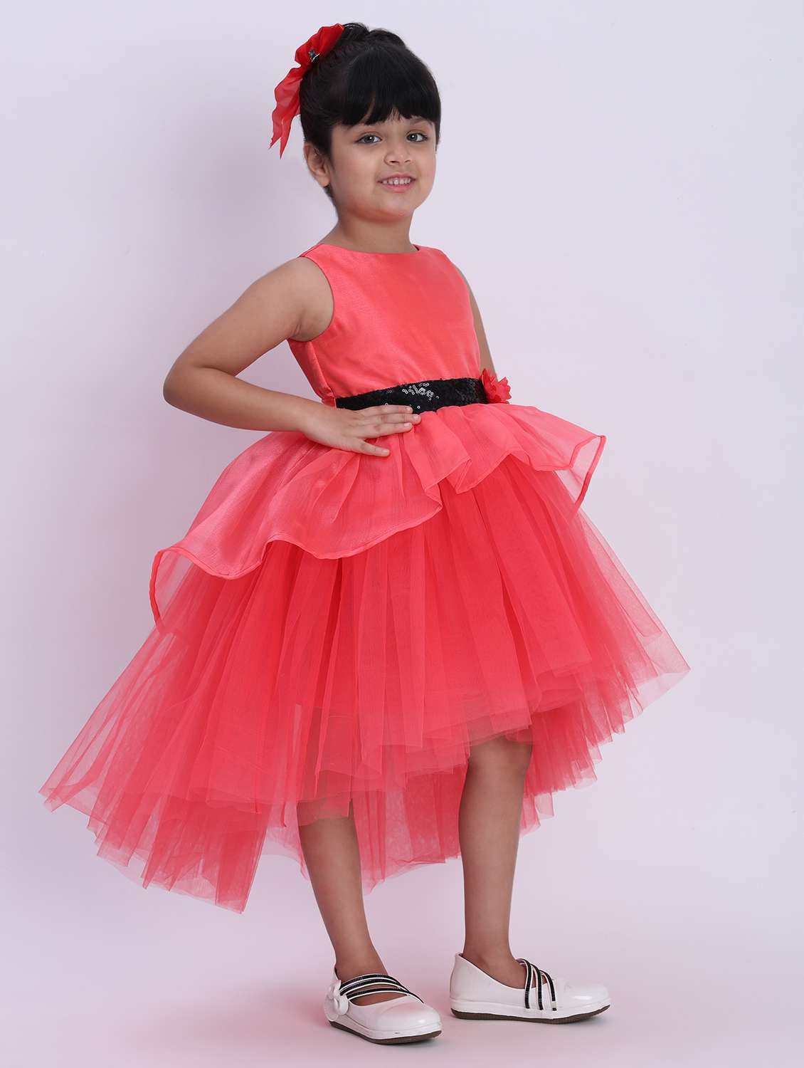girls coral tiered party wear dress - 21993769 -  Standard Image - 2