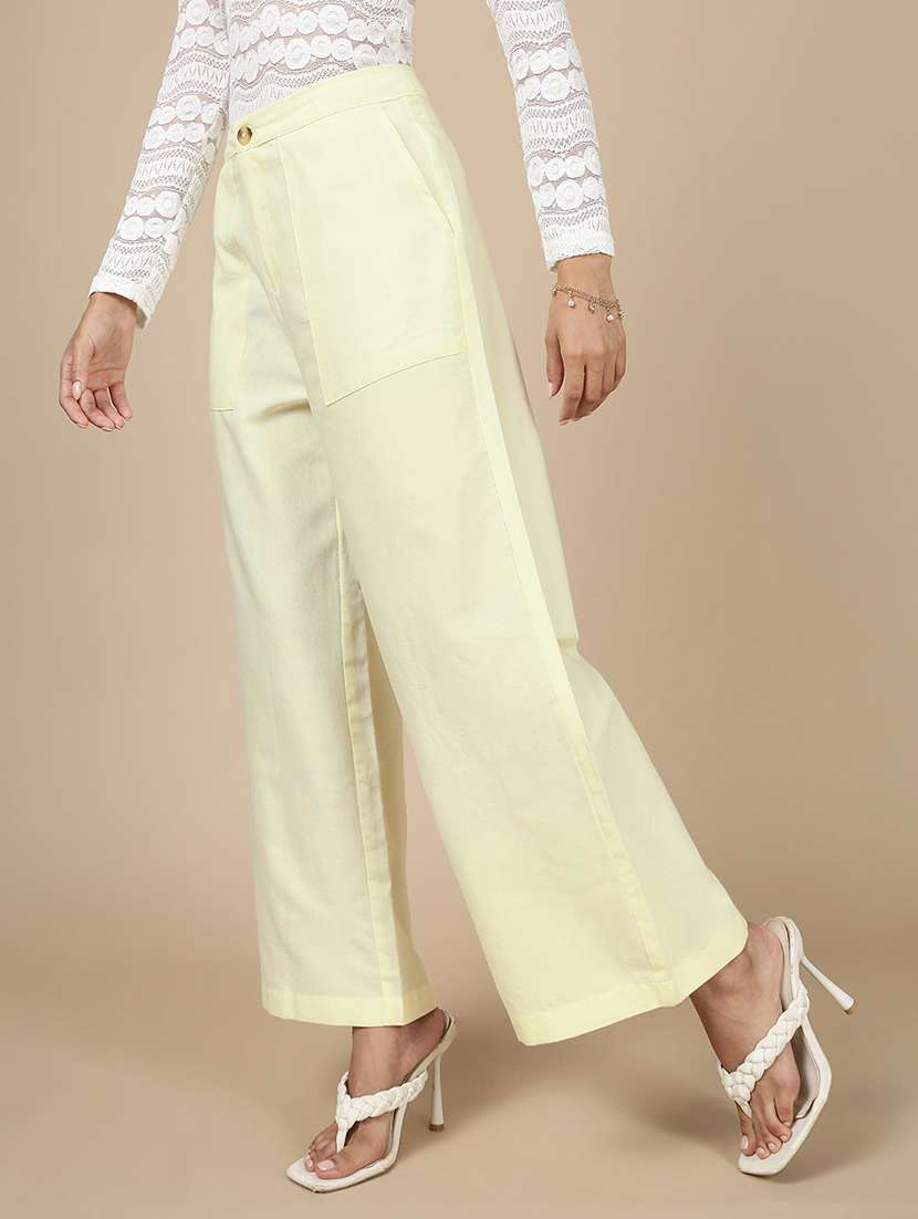 women solid mid rise wide leg trouser - 21993789 - Standard Image - 2