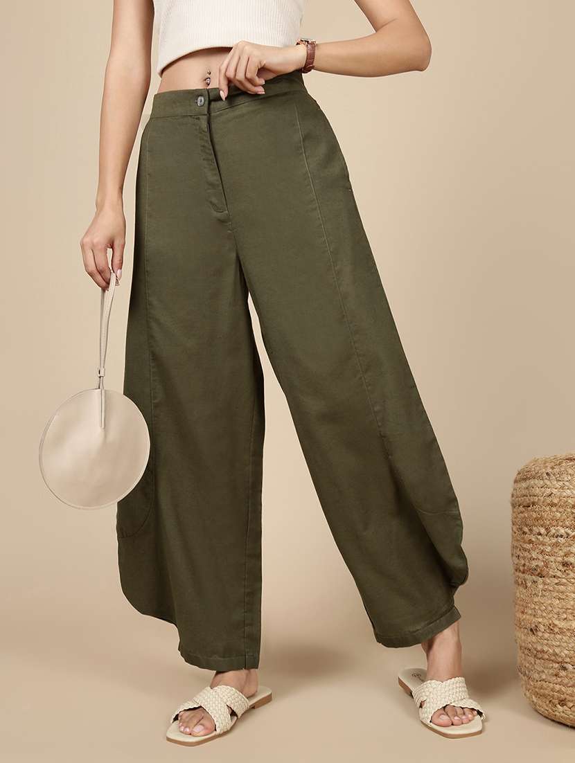 women solid mid rise wide leg trouser - 21993791 -  Standard Image - 2