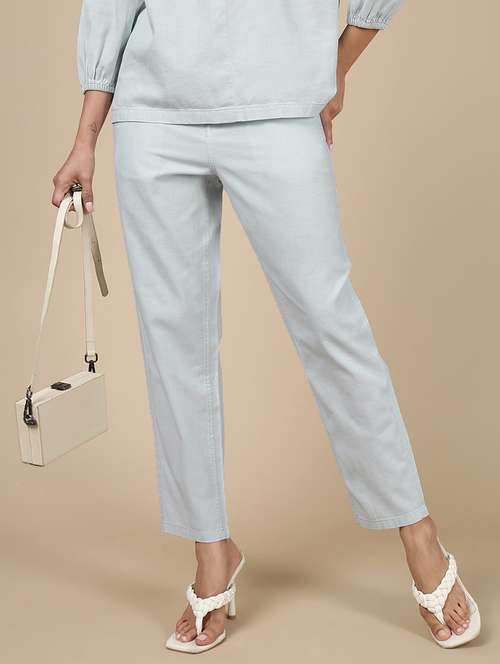 women solid mid rise straight trouser - 21993798 - Standard Image - 0