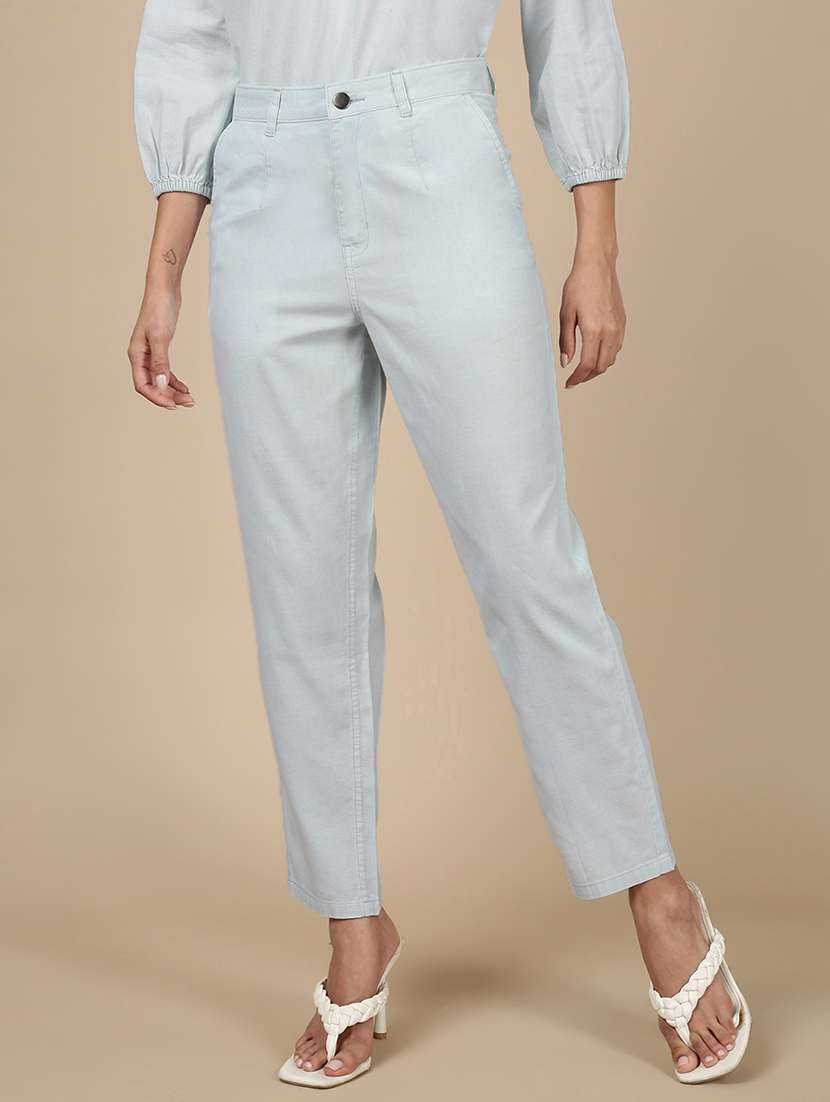 women solid mid rise straight trouser - 21993798 - Standard Image - 2