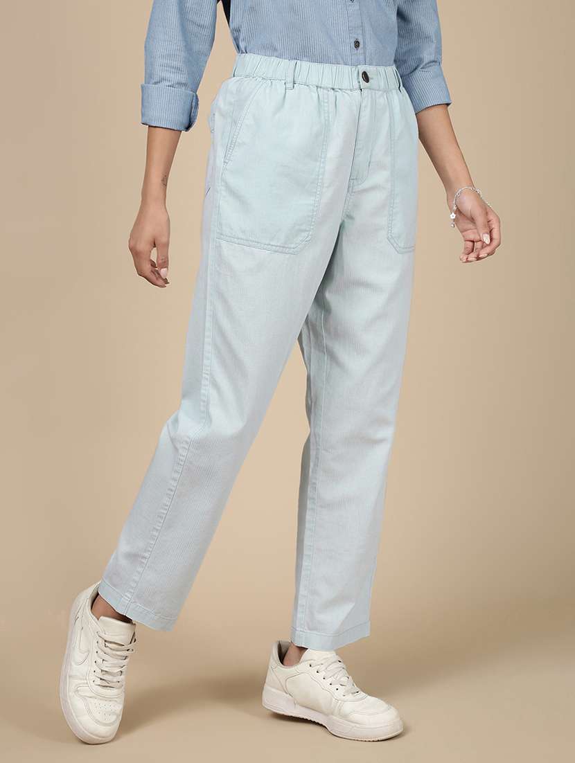 women solid mid rise straight trouser - 21993800 -  Standard Image - 2