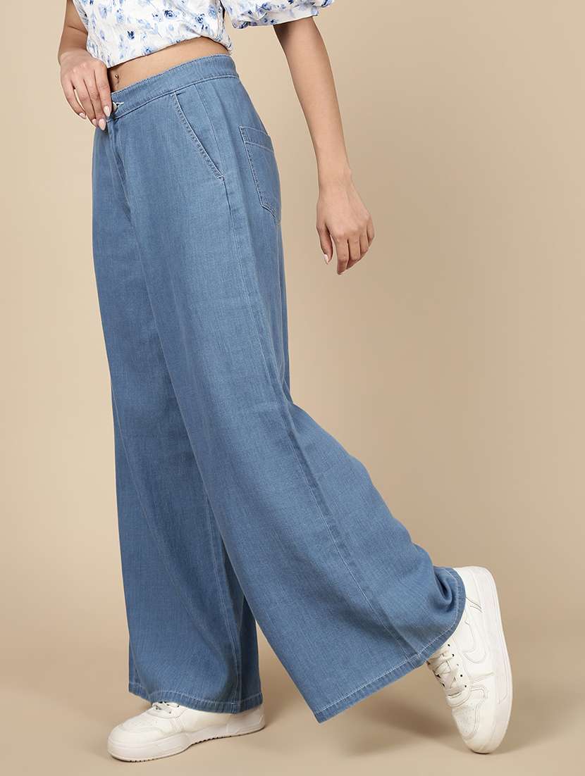 women solid mid rise wide leg trouser - 21993803 -  Standard Image - 2