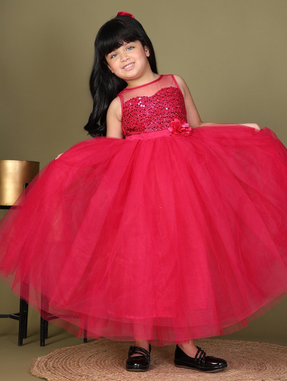 girls pink sequined sleeveless flared party gown - 21993832 - Standard Image - 2