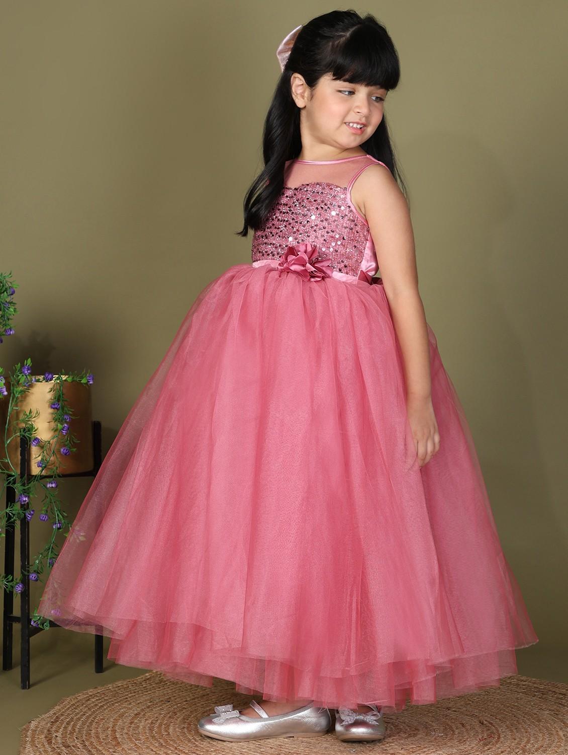 girls pink sequined sleeveless flared party gown - 21993833 - Standard Image - 2