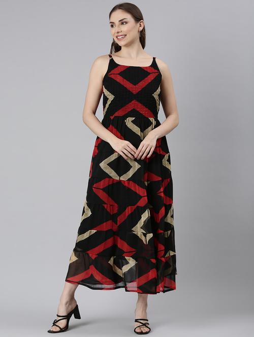 women geometric print shoulder strap tiered dress - 21993905 -  Standard Image - 0