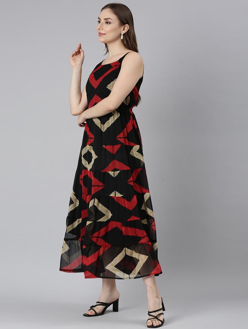 women geometric print shoulder strap tiered dress - 21993905 - Standard Image - 2