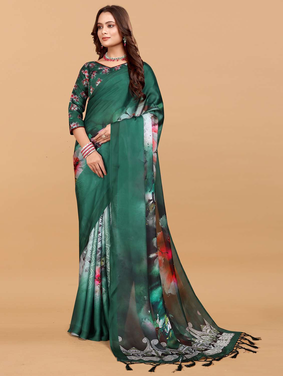 women floral printed saree with blouse