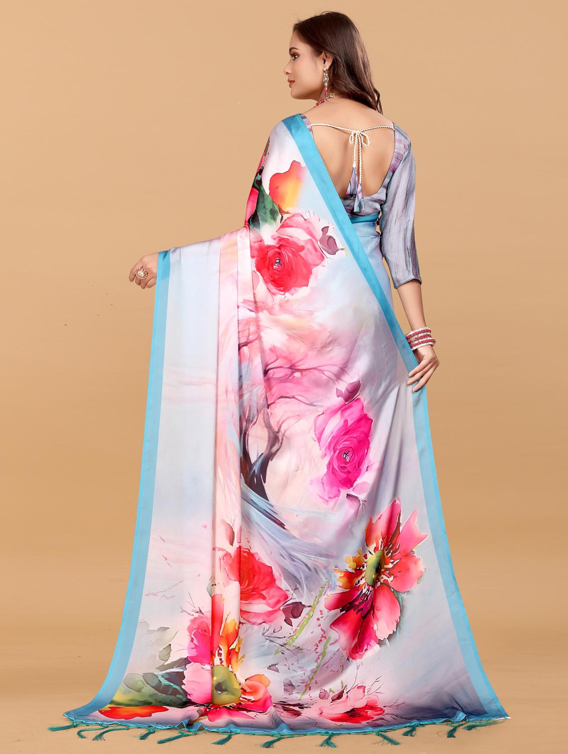 women floral printed saree with blouse - 21993922 - Standard Image - 2