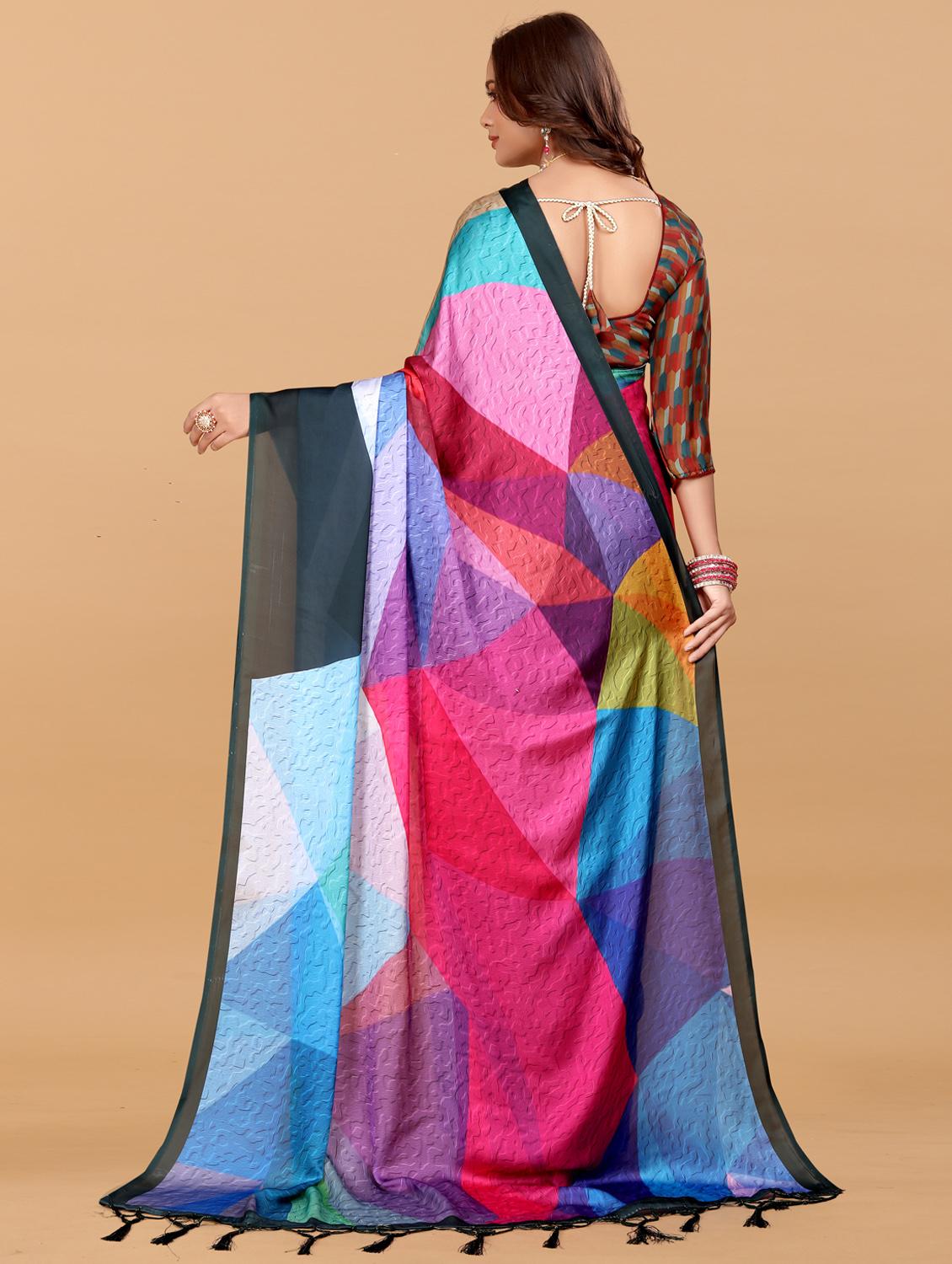 women printed casual wear saree with blouse - 21993925 - Standard Image - 2