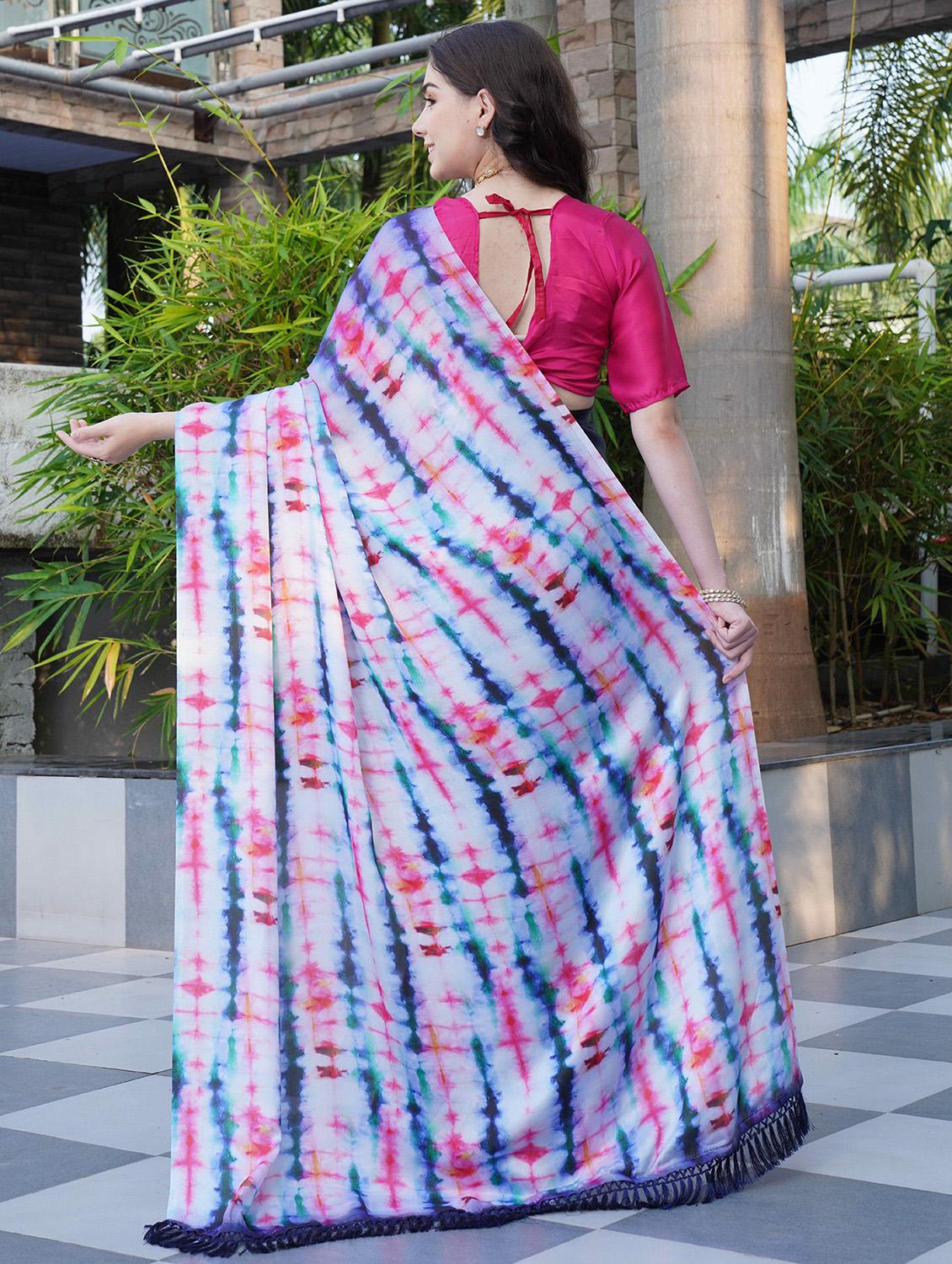 women tie & dye printed saree with blouse - 21993931 - Standard Image - 2
