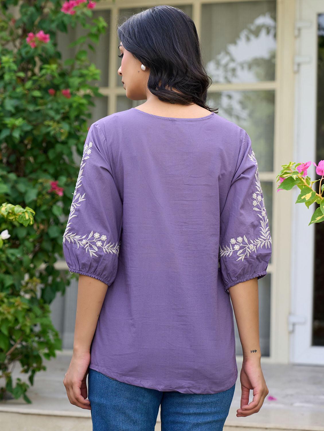 women solid with work puff sleeve ethnic top - 21994519 - Standard Image - 2
