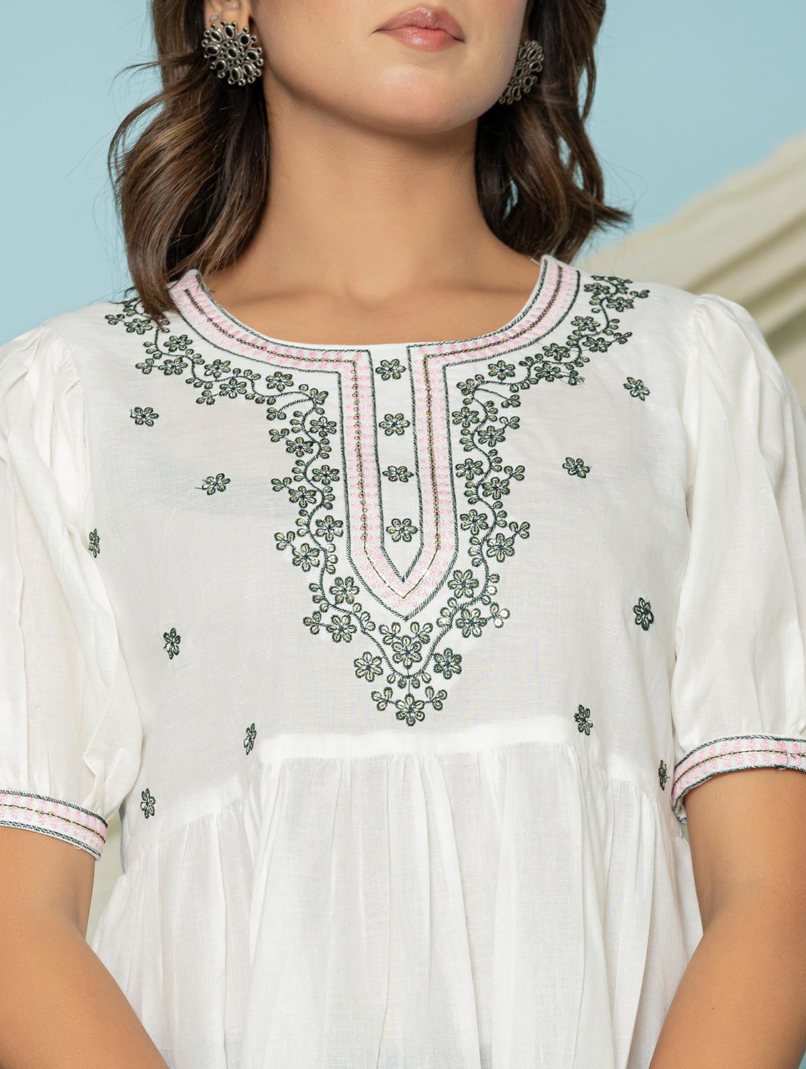 women solid with work puff sleeve ethnic top - 21994524 - Standard Image - 2