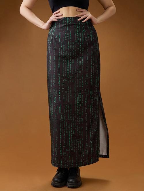 globus women black & green digital print mid-rise side slit straight mdi skirt - 21994538 -  Standard Image - 0