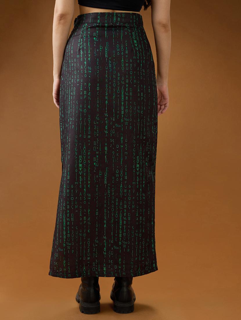 globus women black & green digital print mid-rise side slit straight mdi skirt - 21994538 - Standard Image - 2