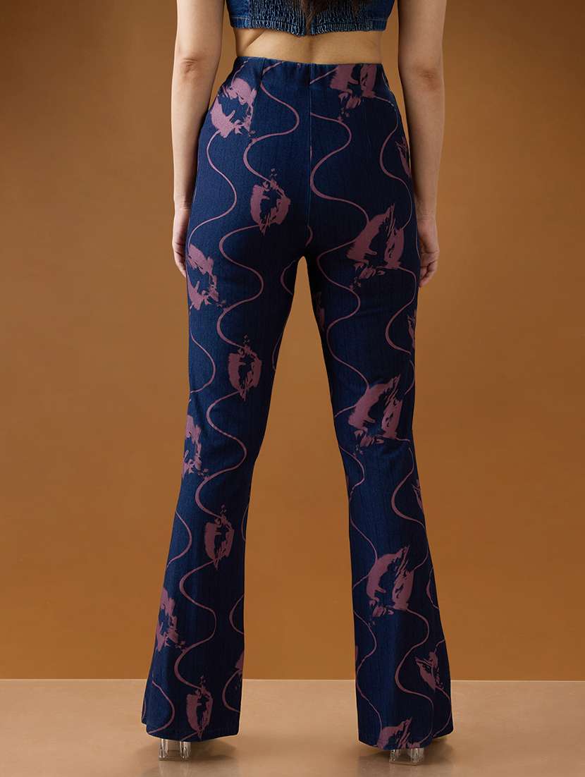 globus women dark blue abstract print mid rise stretchable bootcut denim trousers - 21994540 -  Standard Image - 2