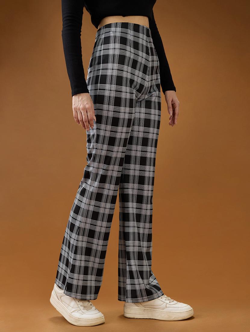 globus women black checkered mid rise flared trousers - 21994542 - Standard Image - 2