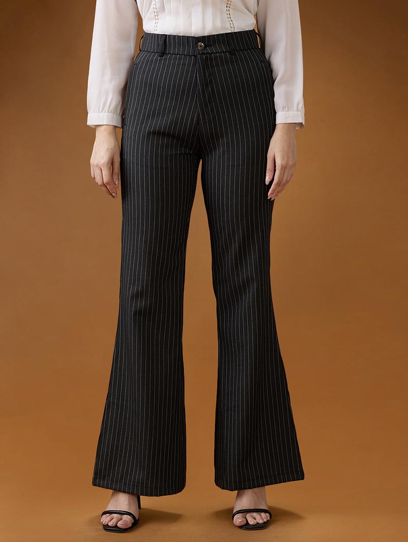 globus women grey striped mid rise tapered fit bootcut formal trousers - 21994546 -  Zoom Image - 0