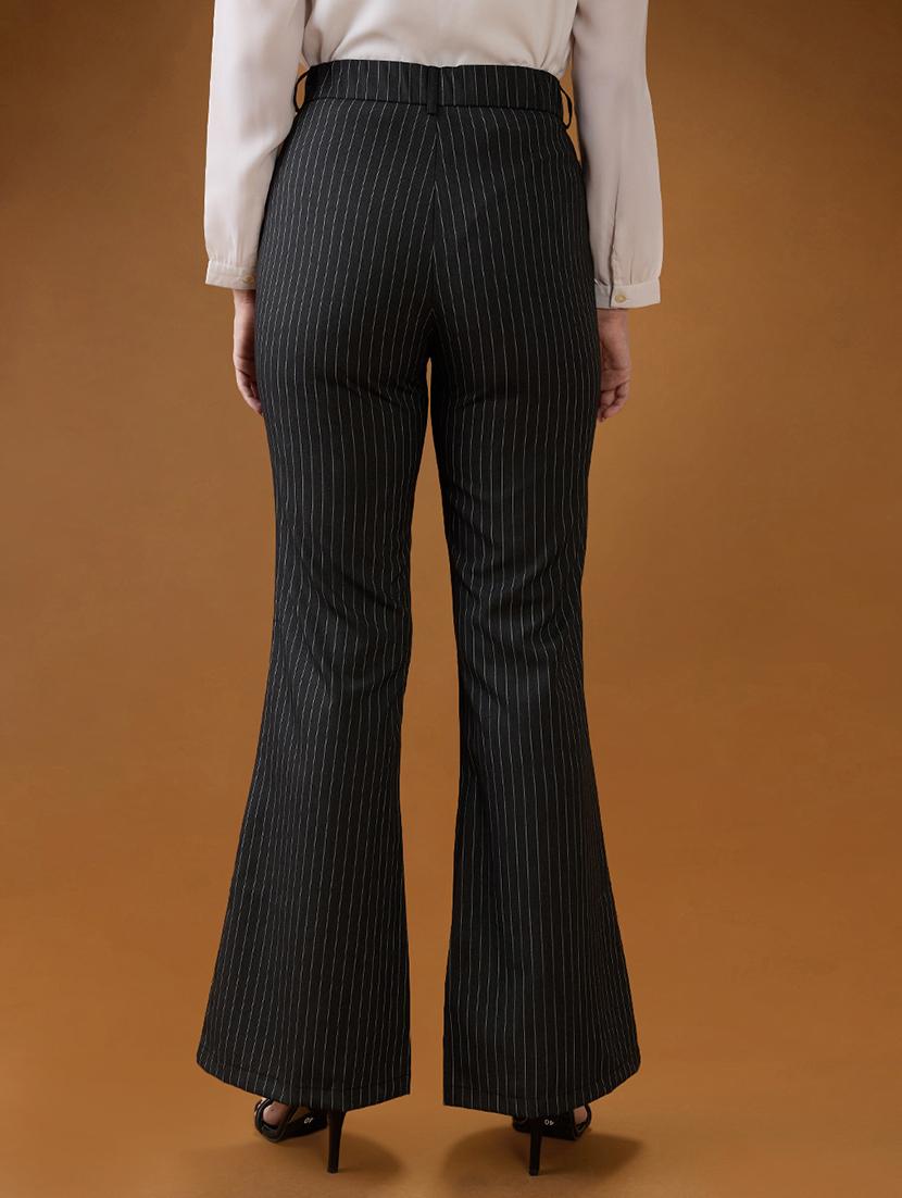globus women grey striped mid rise tapered fit bootcut formal trousers - 21994546 - Standard Image - 2