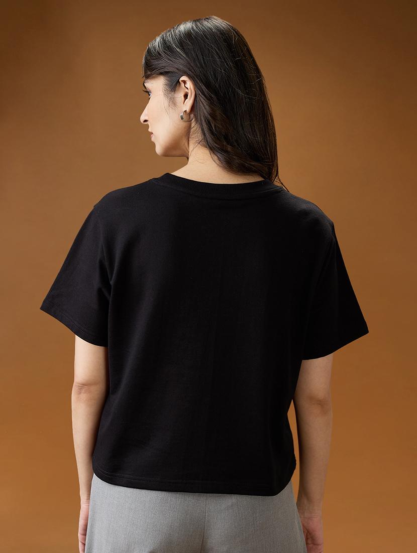 women black printed short sleeve boxy t-shirt - 21994569 - Standard Image - 2