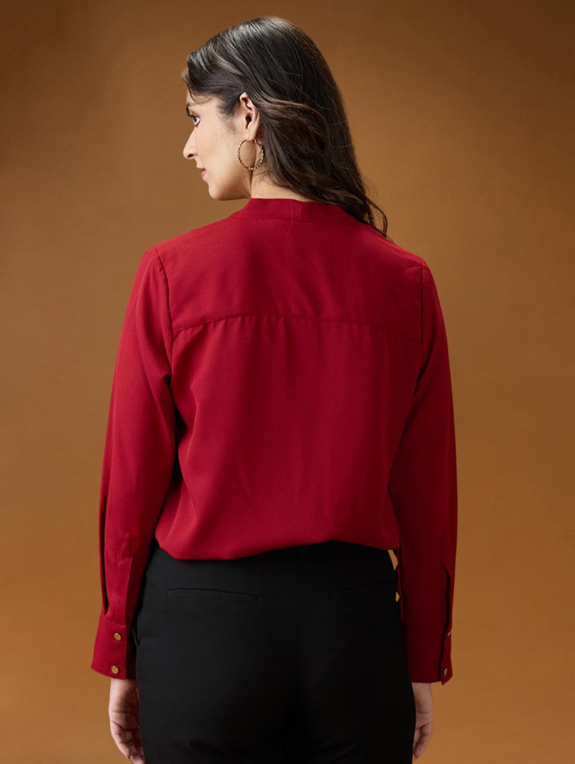 globus women red collared neck tie detail cuff sleeves party shirt - 21994571 - Standard Image - 2