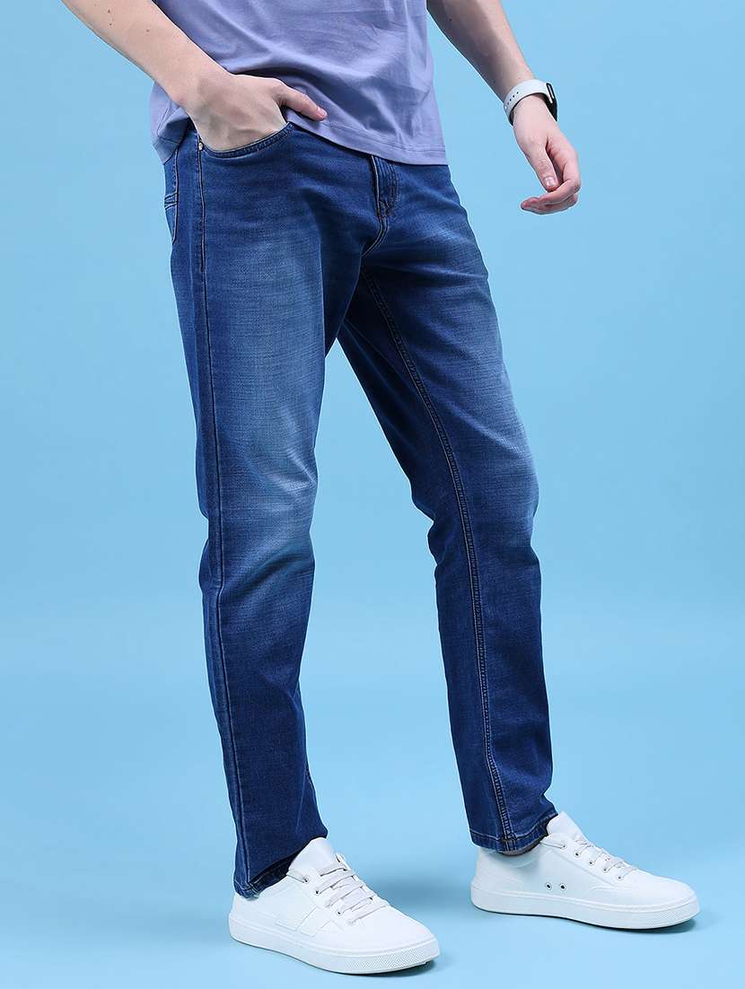 men solid mid rise slim fit jean