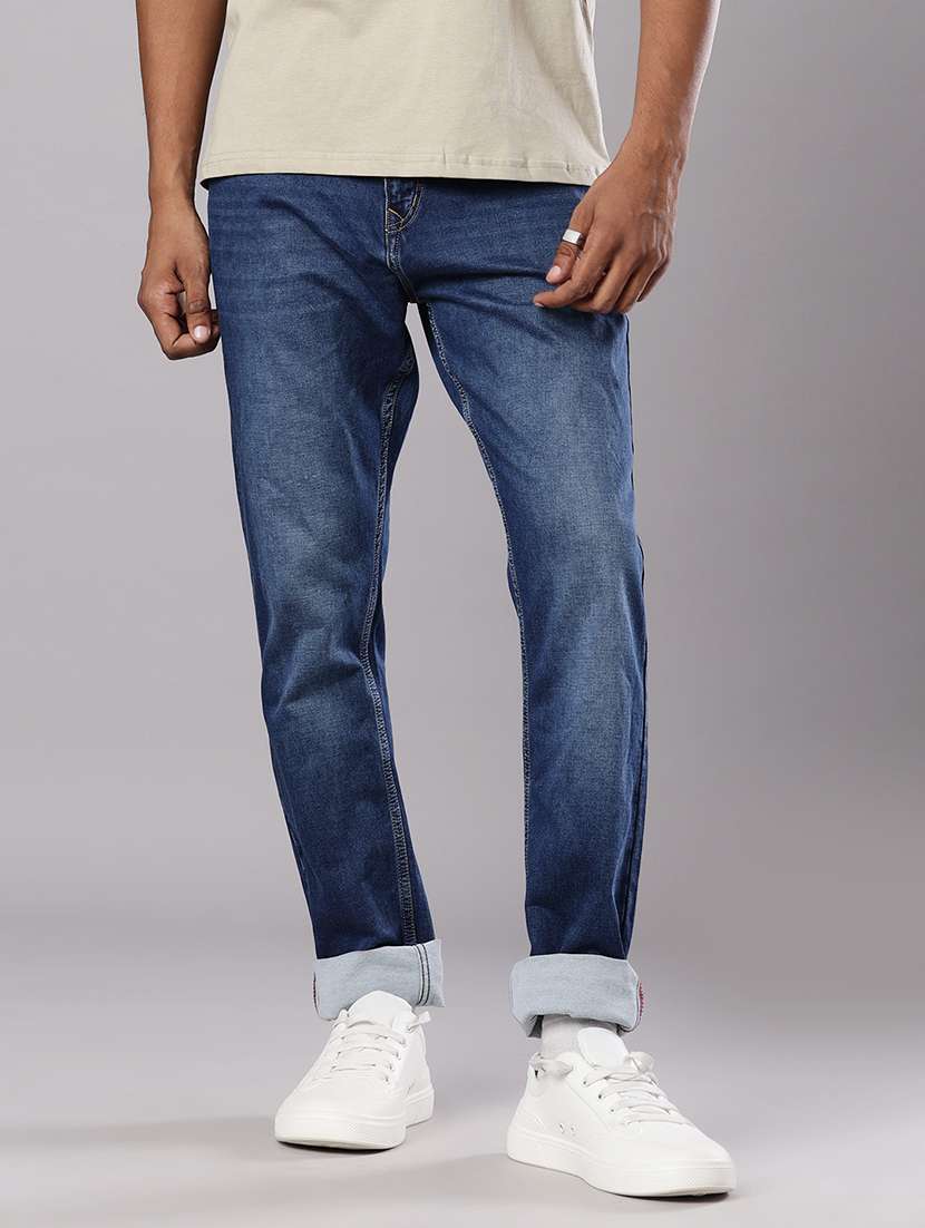 men solid mid rise slim fit jean