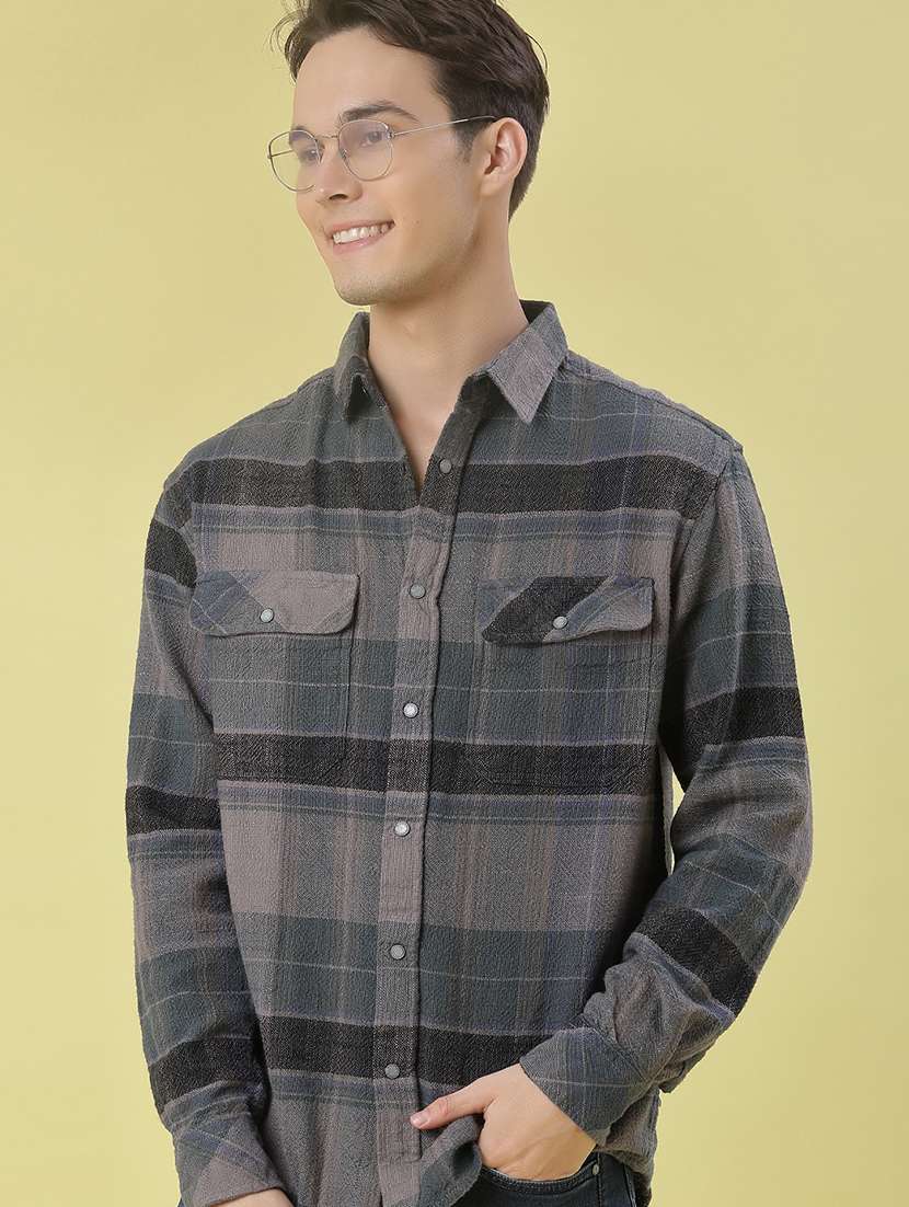 men checkered long sleeve regular fit casual shirt