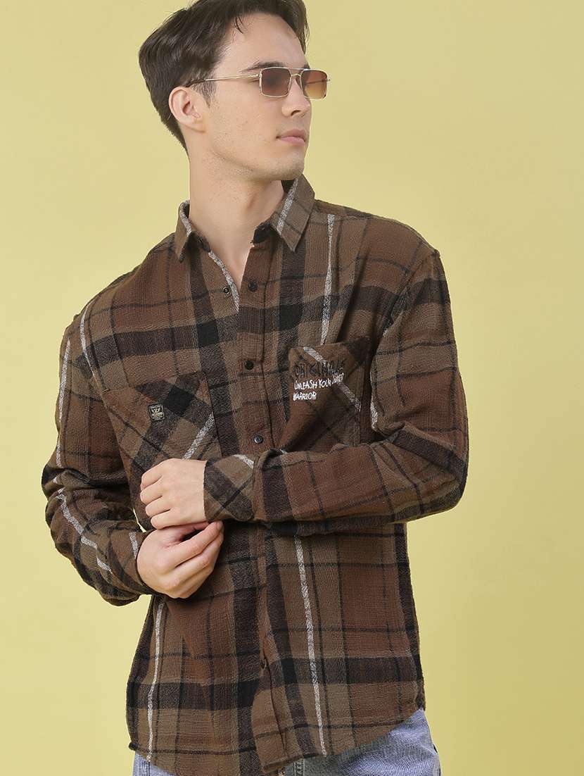men checkered long sleeve regular fit casual shirt