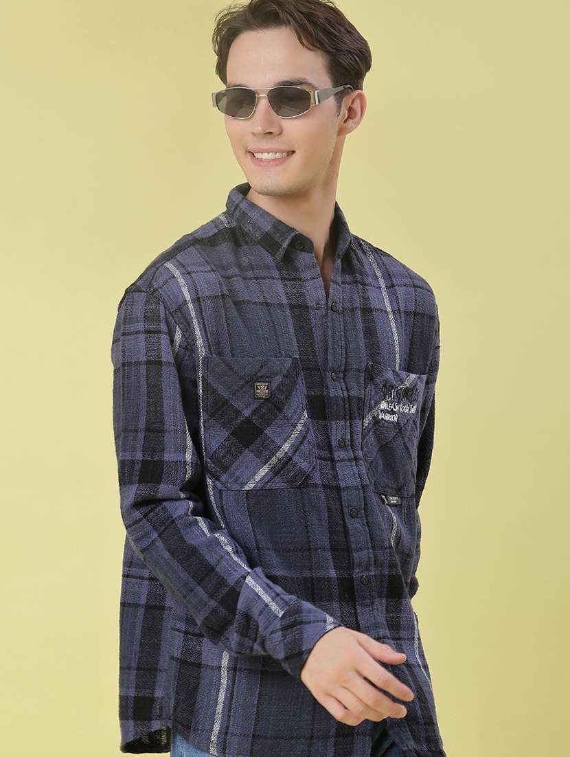 men checkered long sleeve regular fit casual shirt
