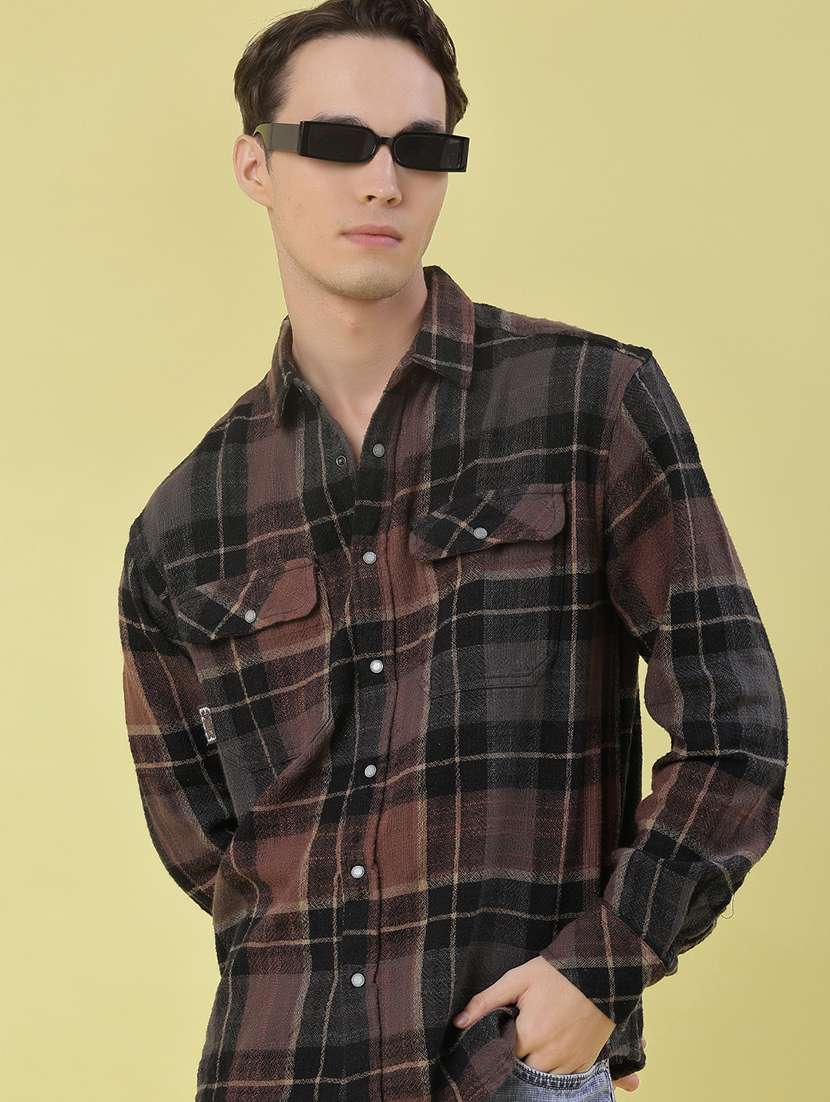 men checkered long sleeve regular fit casual shirt