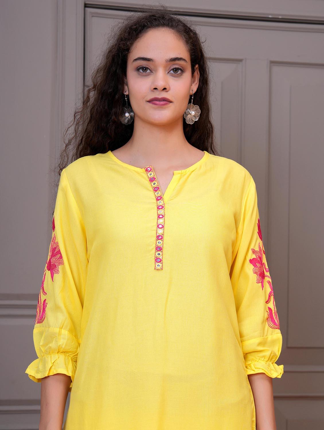 women embroidered kurta and palazzo set - 21995113 - Standard Image - 2