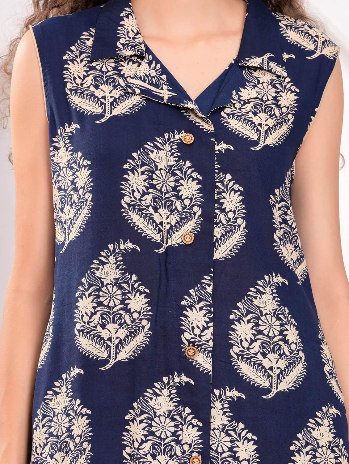 women printed sleeveless kurta and palazzo set - 21995172 - Standard Image - 2