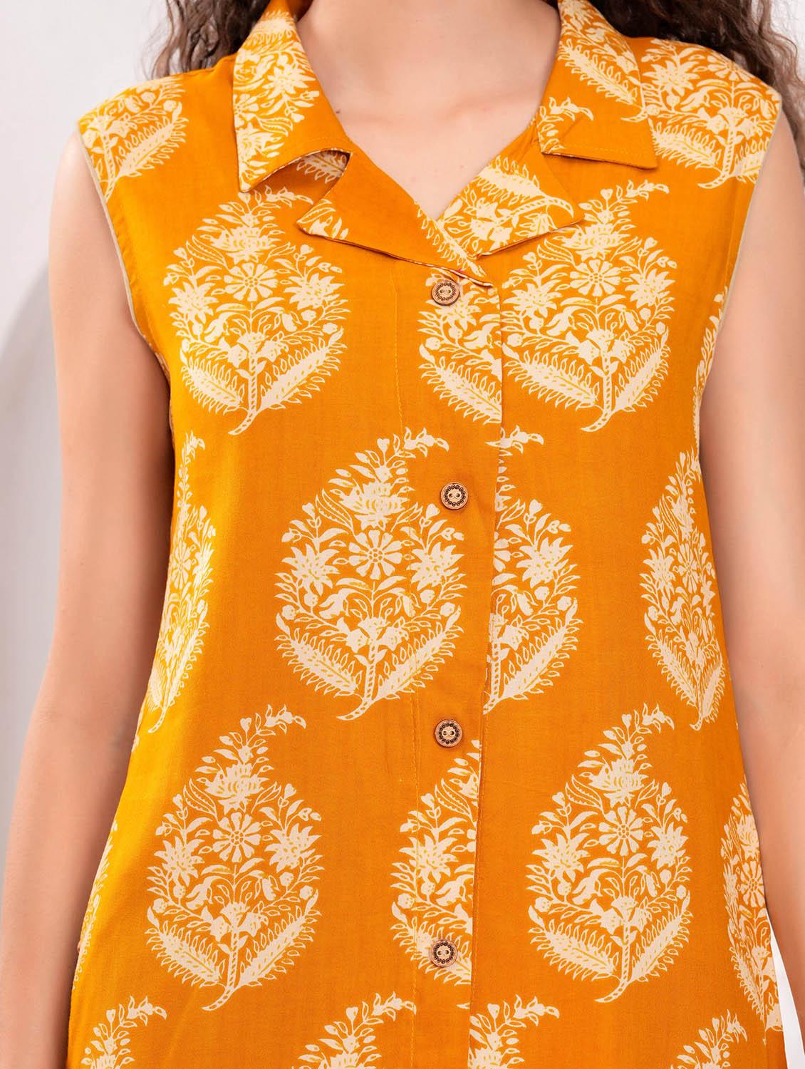 women printed sleeveless kurta and palazzo set - 21995173 - Standard Image - 2