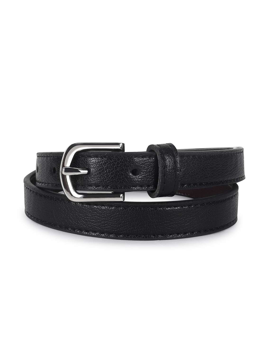 women leather black plain buckle belt