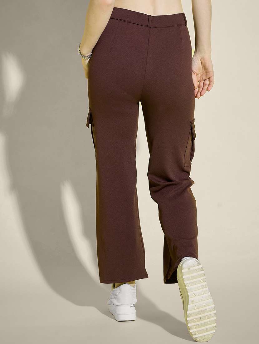women brown solid high rise cargo - 21995381 - Standard Image - 2
