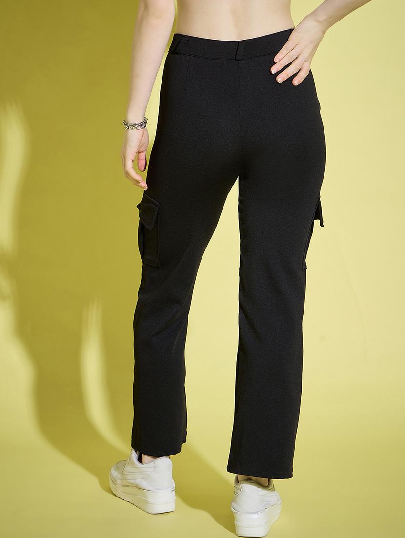 women black solid high rise cargo - 21995798 - Standard Image - 2