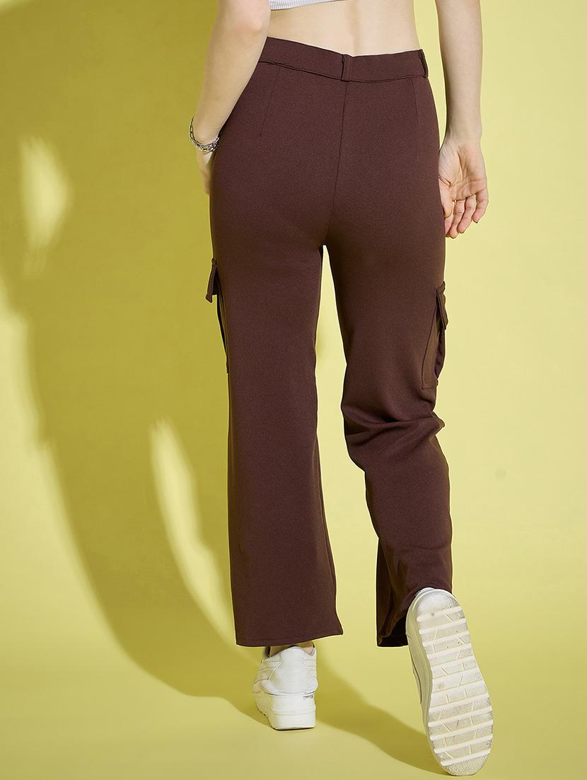 women brown solid high rise cargo - 21995800 - Standard Image - 2