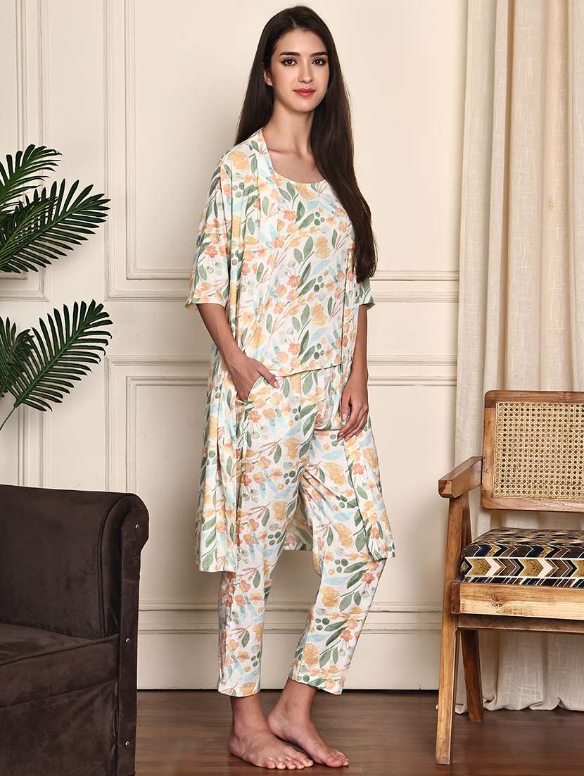 women printed nightwear pyjama set with shrug - 21995902 -  Standard Image - 2