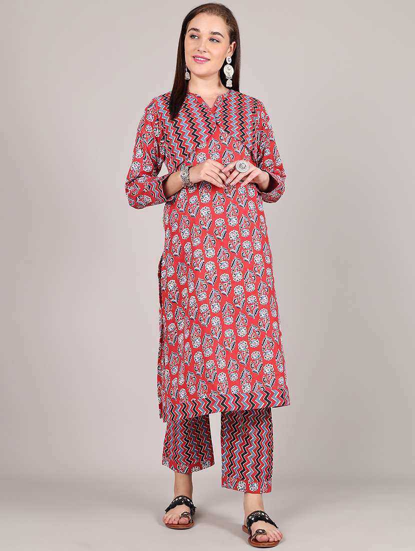 women floral three quarter sleeve kurta pant set - 21995920 -  Standard Image - 2