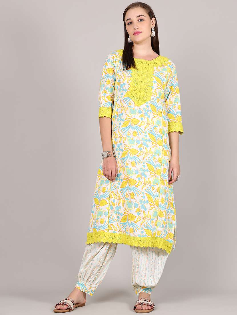 women floral three quarter sleeve kurta salwar set