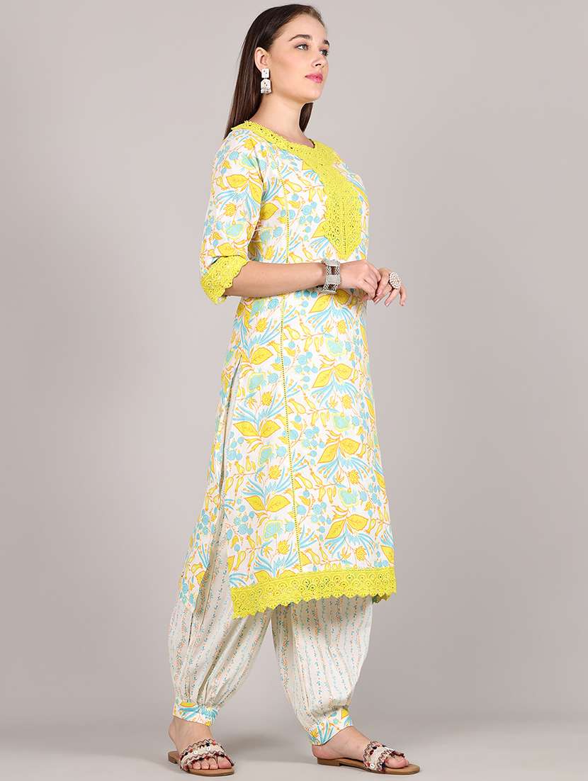 women floral three quarter sleeve kurta salwar set - 21995921 -  Standard Image - 2