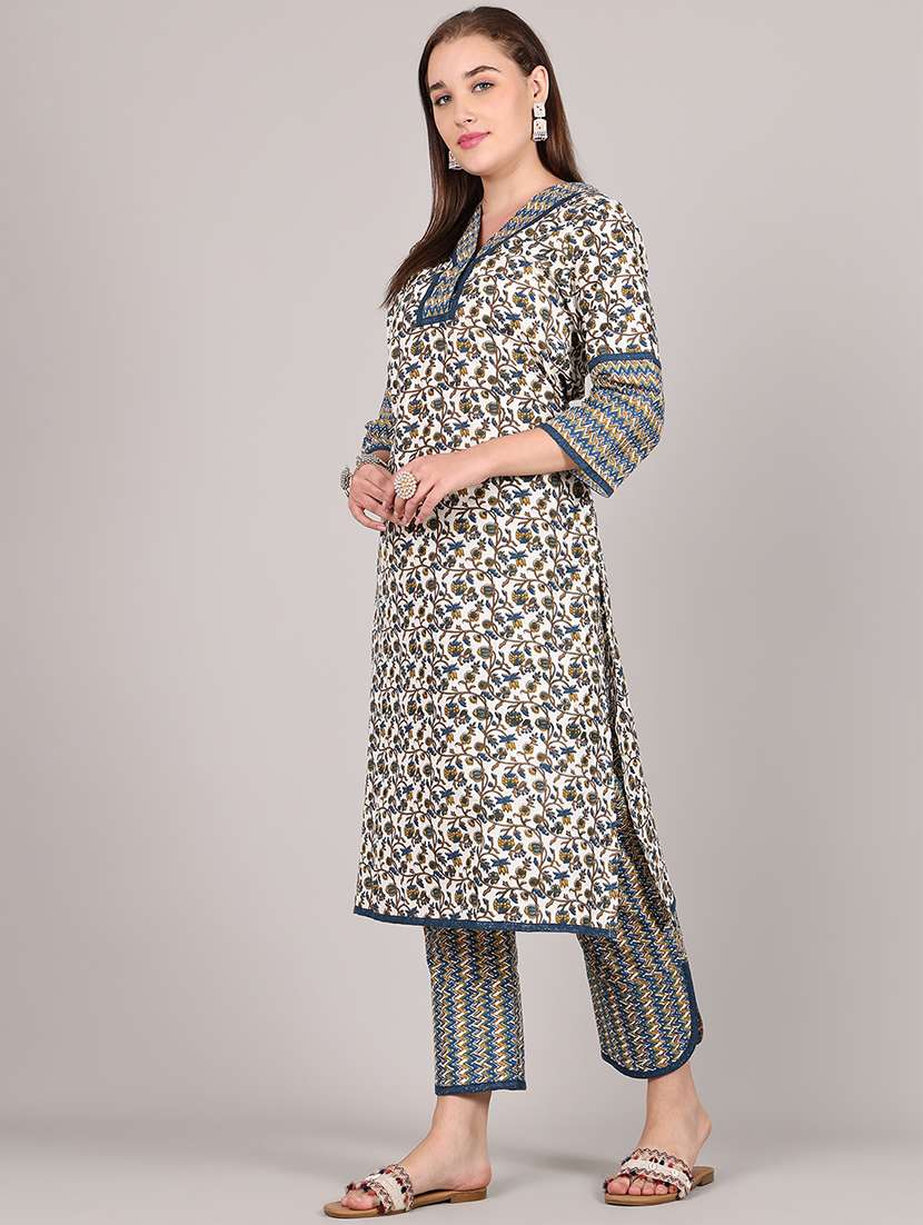 women floral three quarter sleeve kurta pant set - 21995925 -  Standard Image - 2